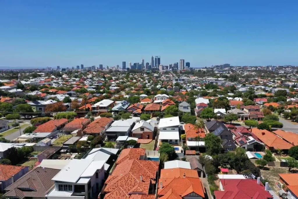 Australian neighbourhood with city in the distance